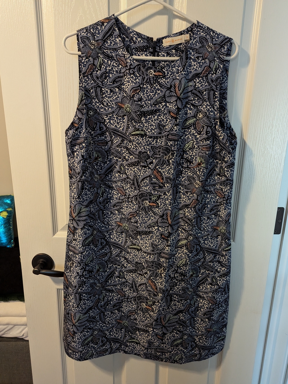 Tory Burch Navy and Multi-Color Floral Sleeveless Shift Dress